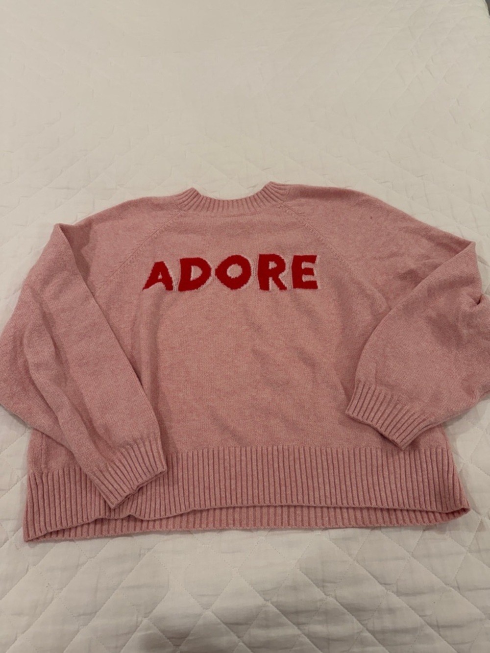 Old Navy Pink Crewneck Sweater with Red ADORE Text